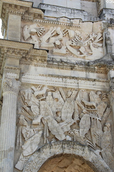 North facade relief details of triumphal arch of Orange (10-25 CE). Orange, France.