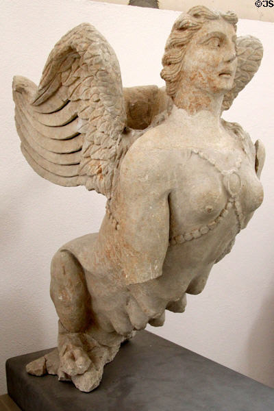 Marble sphinx (end 1stC BCE- early 1stC CE) from necropolis Fourchevieilles at Orange museum of art & history. Orange, France.
