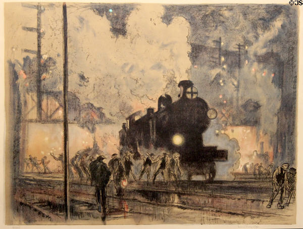 Rail station lithograph (1917) by Frank Brangwyn at Orange museum of art & history. Orange, France.