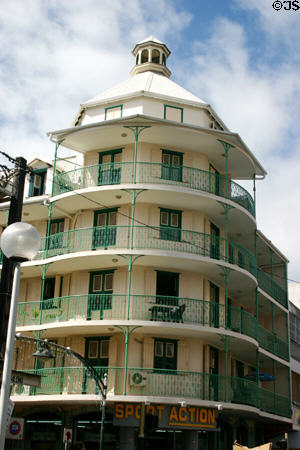Octagonal tower on Creole-style building at Faidherbe boul. & rue Frébault. Pointe-à-Pitre, Guadeloupe.