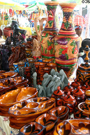 Wooden crafts in St Antoine Central Market. Pointe-à-Pitre, Guadeloupe.