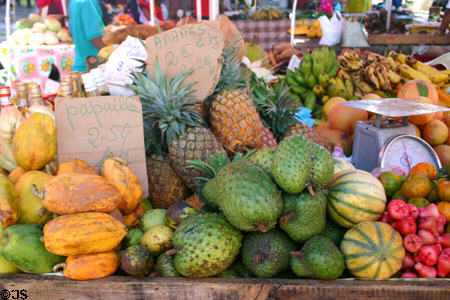 Fruits on display at Darsé Market. Pointe-à-Pitre, Guadeloupe.