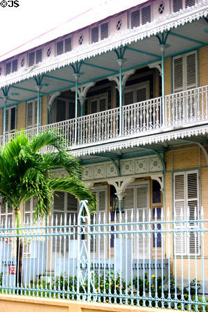 Cast iron balcony of St Jean Perse Museum. Pointe-à-Pitre, Guadeloupe.