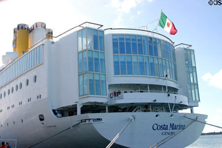 Cruise ship Costa Marina stern shows Italian design flair. Pointe-à-Pitre, Guadeloupe.