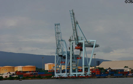 Guadeloupe container port with cranes. Pointe-à-Pitre, Guadeloupe.
