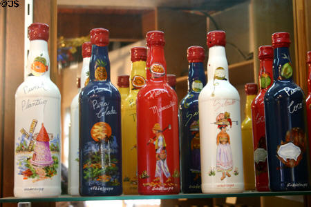 Hand painted punch bottles at Sainte-Anne Centre Artisanale. Sainte-Anne, Guadeloupe.
