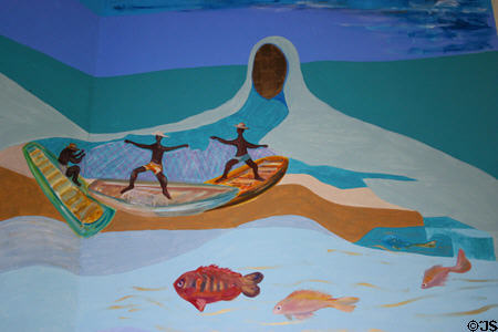 St François church murals showing fishermen. St François, Guadeloupe.