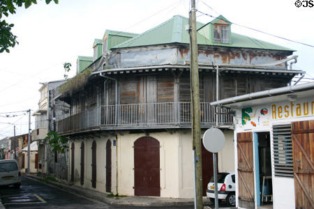 Creole-style building on city hall square in oldest town in Guadeloupe (1696). Le Moule, Guadeloupe.