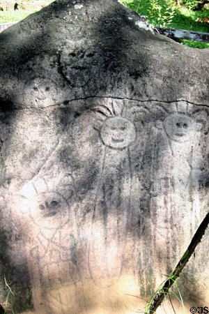 Human-shaped engravings on rocks of Parc Archeologique. Trois Rivières, Guadeloupe.