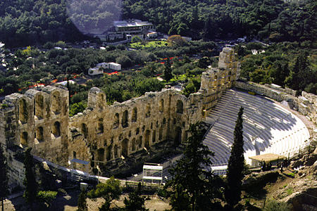 Herod Atticus Odeum (theatre) at base of Acropolis in Athens. Greece.