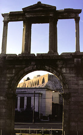Hadrian's Arch to Acropolis in Athens. Greece.