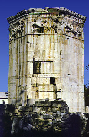 Tower of the Winds built in approximately 40 BC in Roman Agora, Plaka, Athens. Greece.