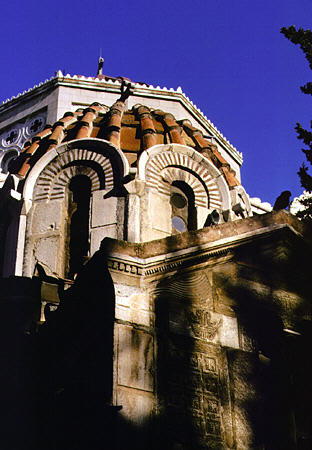 Dome detail of Mikri Mitropolis in Athens. Greece.