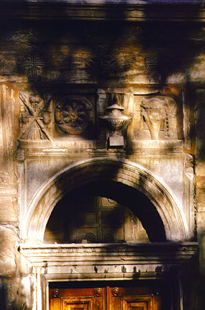 Detail over door of Mikri Mitropolis in Athens. Greece.