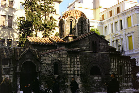 Kapnikarea Church on Ermou Street in Athens has an 11th to 12th century narthex. Greece.