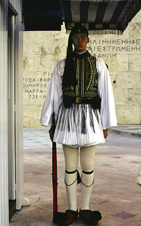 Skirted guard in front of Parliament in Athens. Greece.