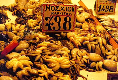 Octopus for sale at Athen's central market. Greece.