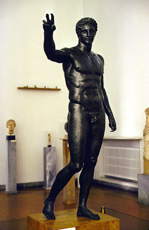 Bronze youth at National Archeological Museum, Athens. Greece.