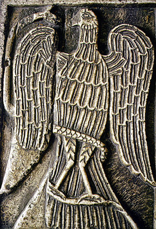 Byzantine eagle relief circa 9 to 13 century at Byzantine Museum, Athens. Greece.
