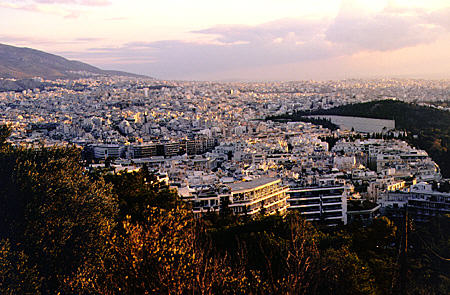 View of Athens and Athens Stadium from Likavitos Hill. Greece.