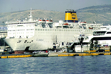 Large ships docked at port of Piraeus. Greece.