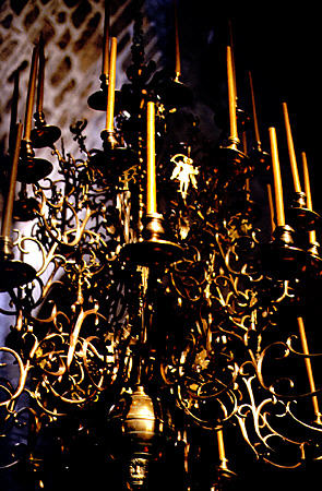 Katholikon chandelier in Ossios Loukas. Greece.