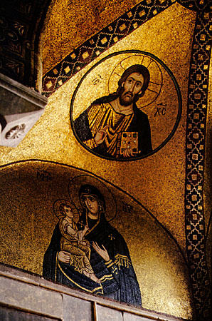 Mosaic of Christ and the Virgin, circa 11th century, in Katholikon, Ossios Loukas. Greece.