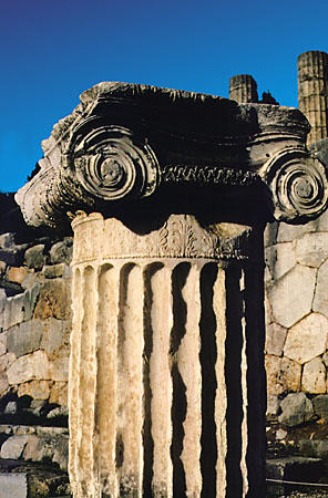 Close-up of ionic column in Delphi (Delfi). Greece.