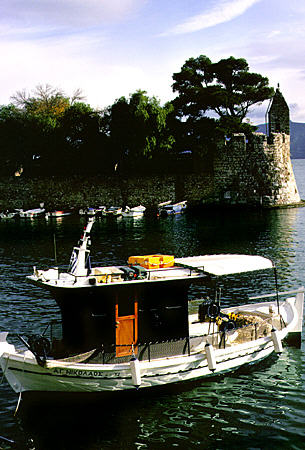 Boat in the harbor of Nafpaktos. Greece.
