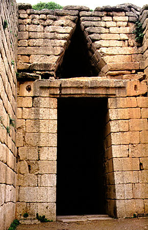 Entrance to Treasury of Artreus dating 14th century BC in Mycenae. Greece.
