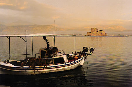 Harbor and island ford in Nafplion (Nafplio), the first capital of independent Greece.