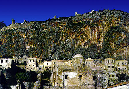 Monemvasia town with Ayios Nikolaos and Acropolis. Greece.