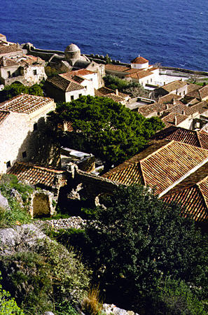 Town of Monemvasia seen from path to Acropolis. Greece.
