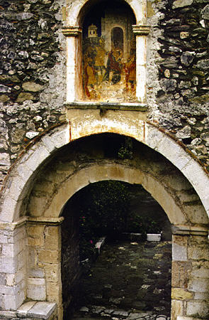 Doorway of Mitropolis church in Mistra. Greece.