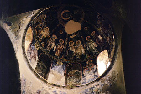 Frescos from 14th century on dome of Perivleptos monastery (Moni Perivleptou) in Mistra. Greece.