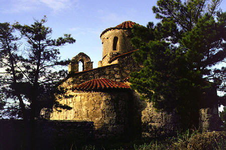 Church of Agios Nikoloas near Nomitsi in Messiniakos Bay. Greece.