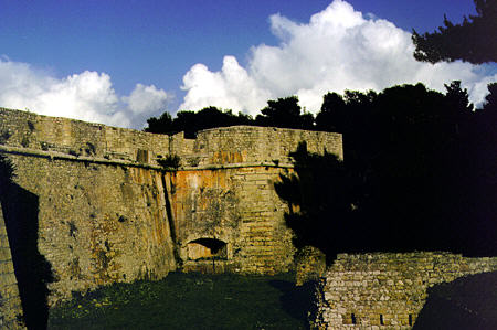 Turkish Niokastro castle wall built in 16th century in Pilos. Greece.
