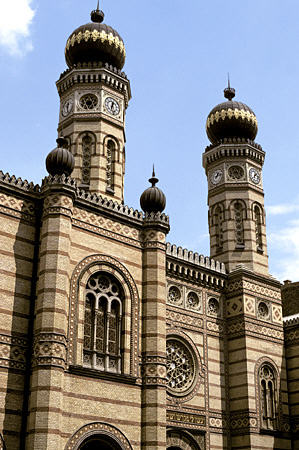 Byzantine-Moorish style Great Synagogue (1854-59) by Ludwig Förster stands in Budapest. Hungary.