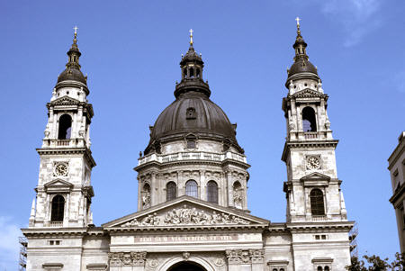Dome & towers of St Stephen's Basilica in Budapest. Hungary.