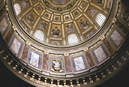 Dome interior of St Stephen's Basilica, Budapest. Hungary.