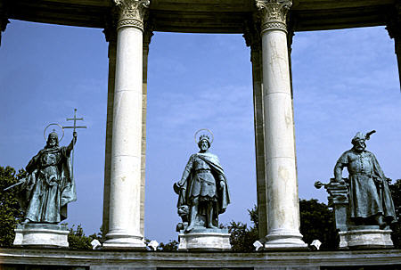 Statues of Millennium Monument at Hösök Tere, Budapest. Hungary.