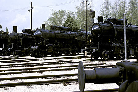 Steam locomotives at Railway Museum in Budapest. Hungary.