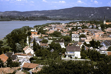 Danube & overview of Estergom. Hungary.