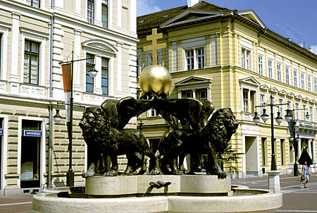Lion's Fountain at Klauzál Tér in Szeged. Hungary.