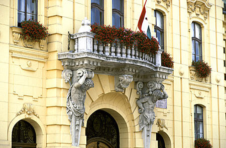 Szeged City Hall (1883) entrance. Hungary.