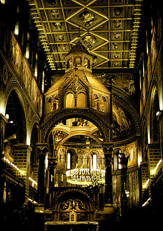 Interior of Szent Péter Székesegyház Cathedral in Pécs. Hungary.