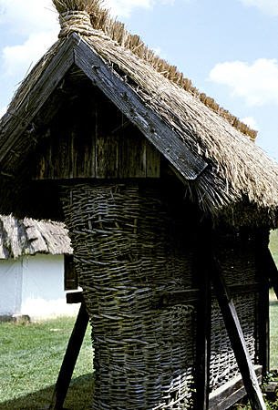 Corn crib in Szenna Open Air Museum. Hungary.