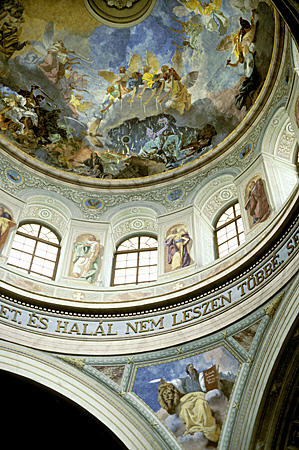 Interior dome of Basilica Erseki Föszékesegyhaz in Eger. Hungary.