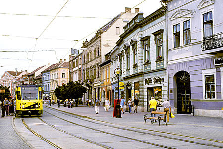 Szénchenyi Utca and tramway in Miskolc. Hungary.