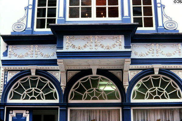 Adamsesque decorated building front at Temple Bar. Dublin, Ireland.